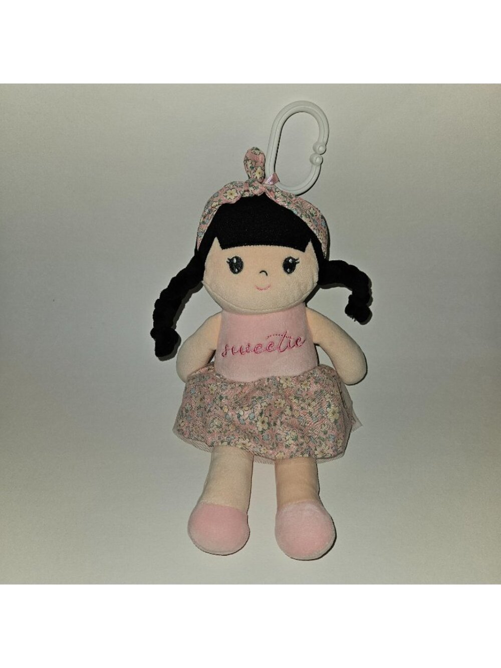 Sweetie Carried Away Plush Girl Doll Lovey 12" Stuffed Toy Black Braids Clip